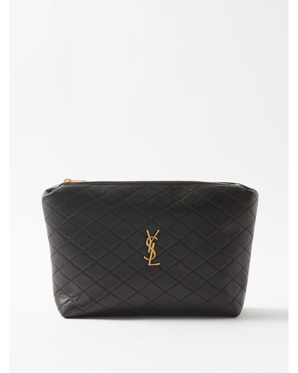Saint Laurent Monogramme Quilted Textured-leather Pouch - Off