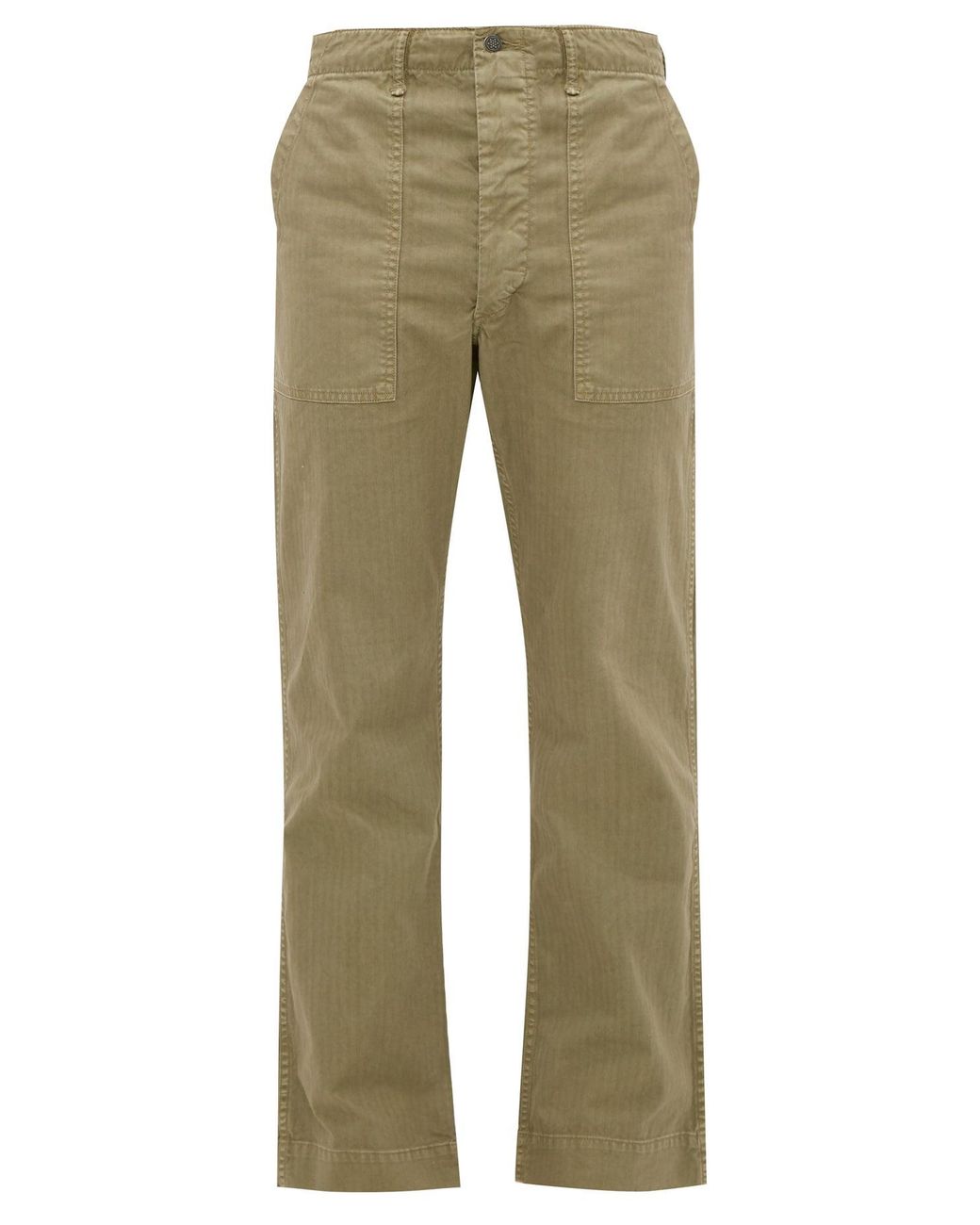 RRL Straight-leg Herringbone-cotton Trousers in Natural for Men | Lyst