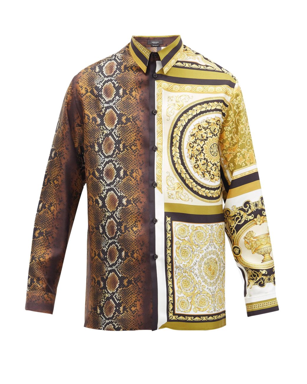 Versace Snake & Baroque-print Silk-faille Shirt in Brown for Men | Lyst