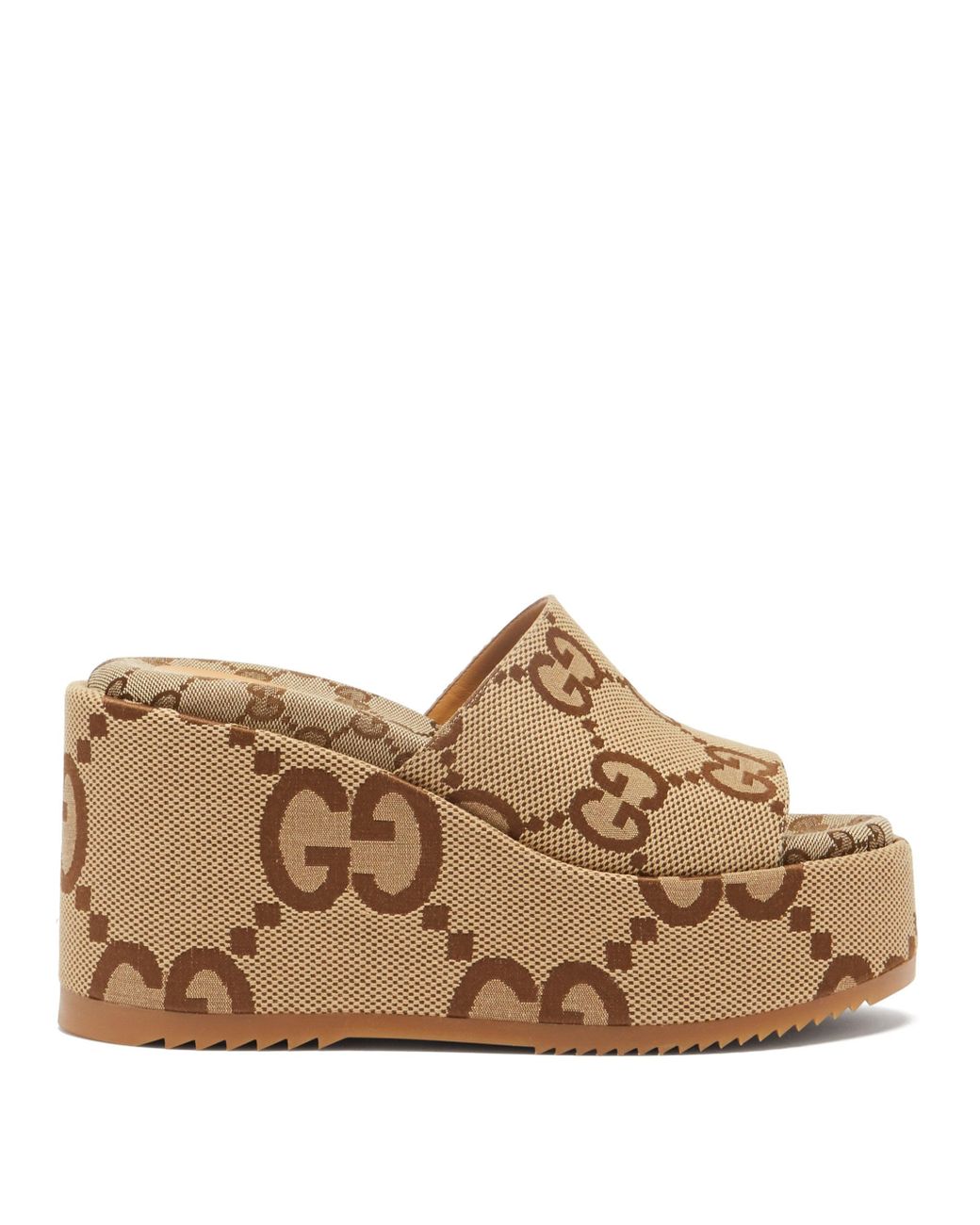 Gucci Angelina Gg-monogram Wedge Slides in Natural | Lyst Canada