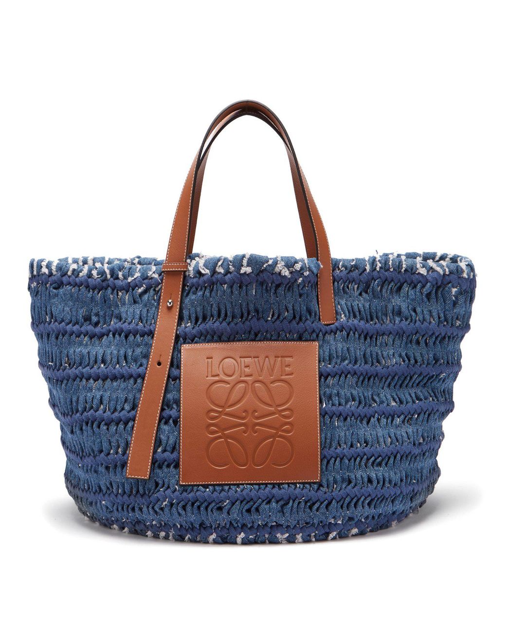 Loewe Leather Trimmed Woven Denim Tote 