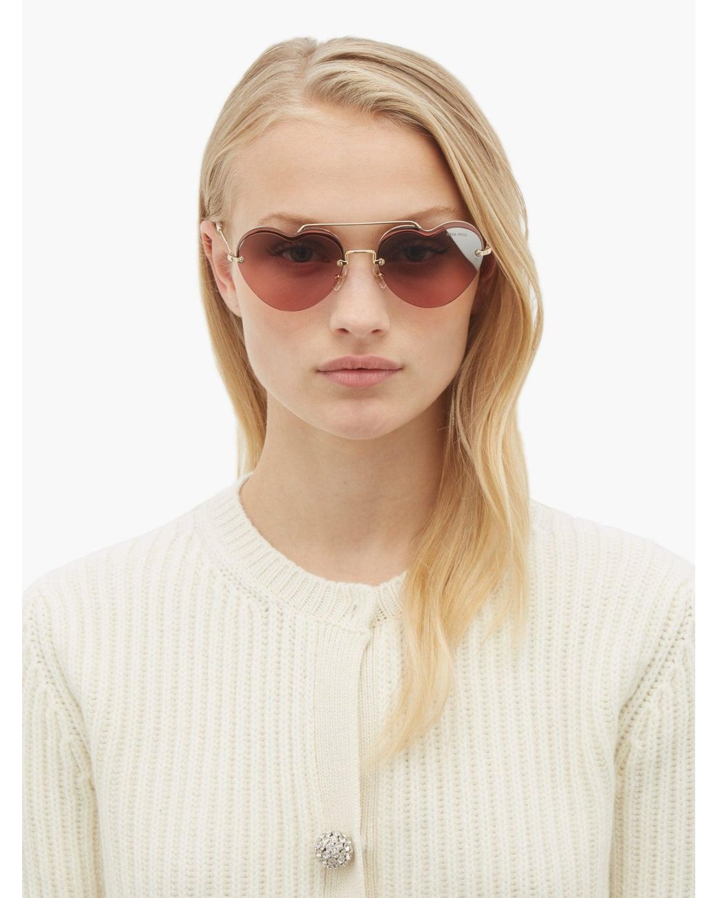 Miu Miu Noir Heart-shaped Metal Sunglasses in Pink | Lyst