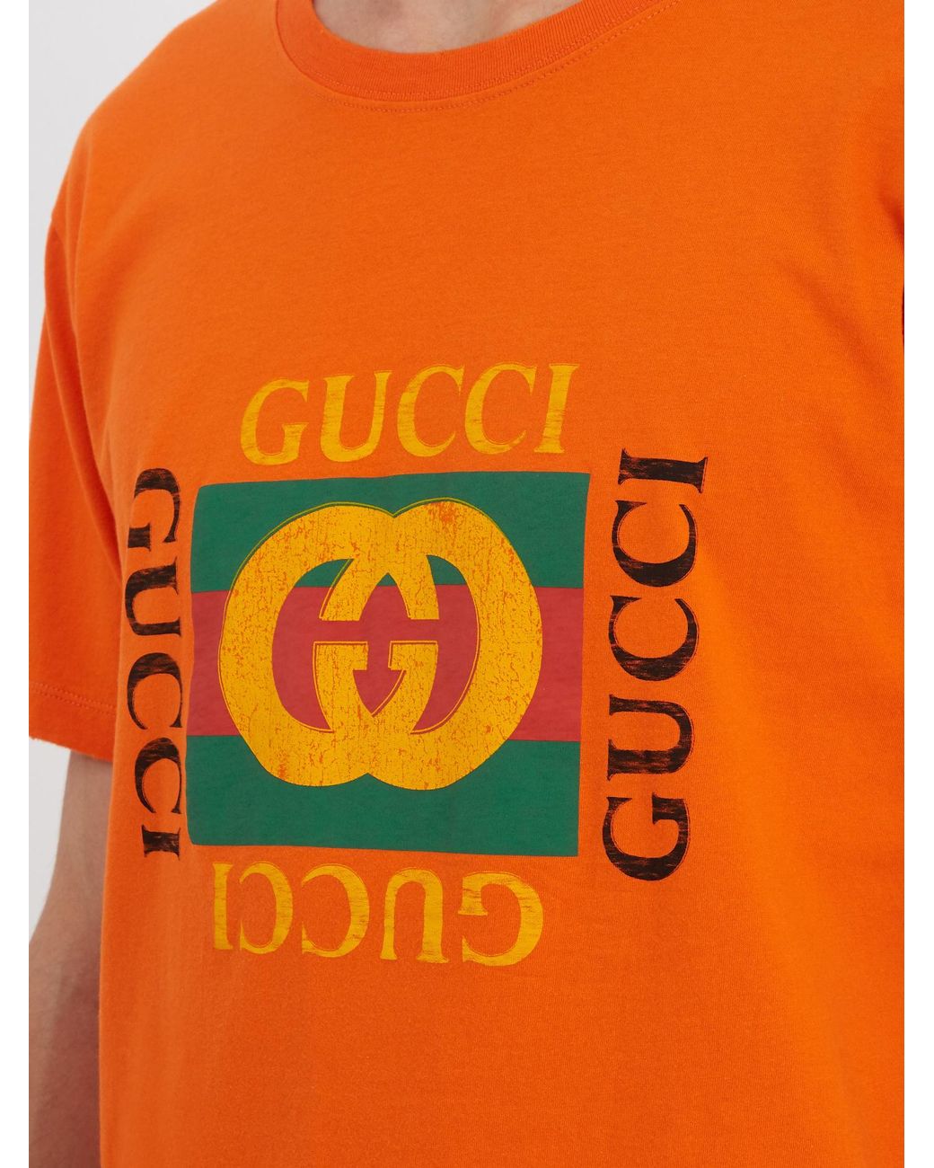 Gucci Logo Cotton T-shirt in Orange for Men | Lyst