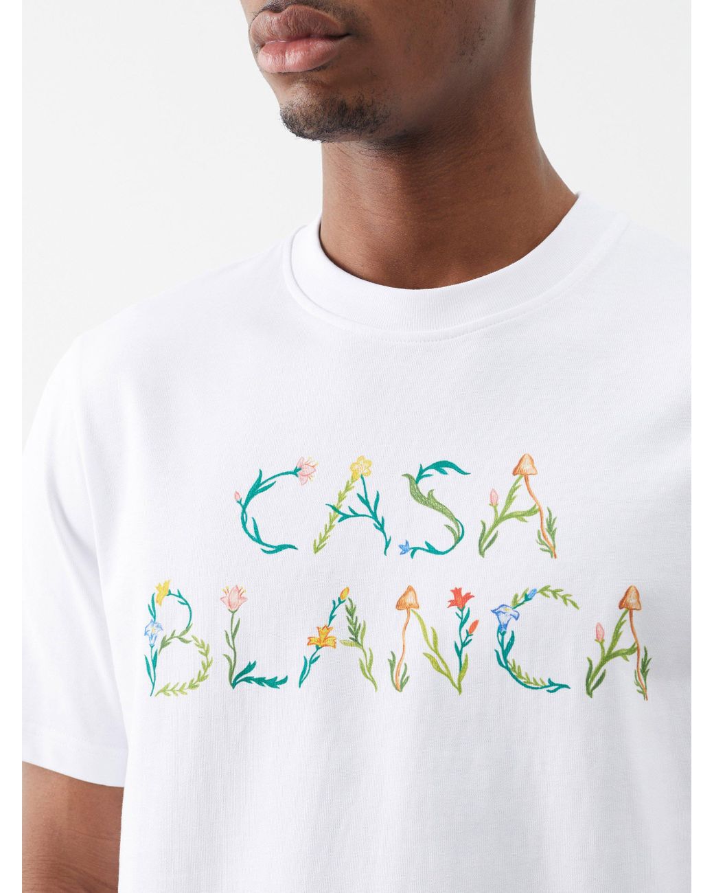 CASABLANCA Floral Logo-print Cotton-jersey T-shirt in White for