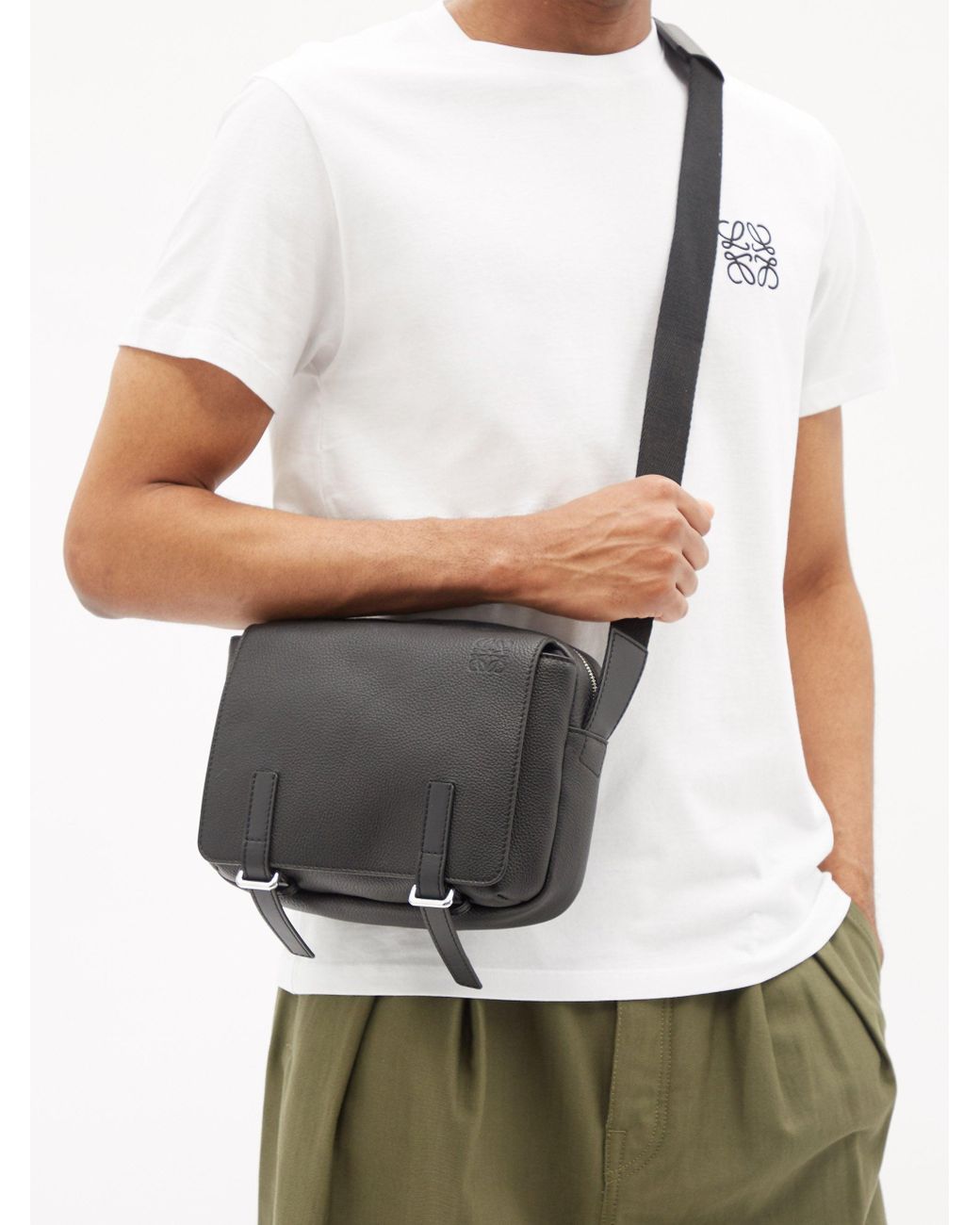 Loewe Military Xs Leather Messenger Bag in Black for Men | Lyst