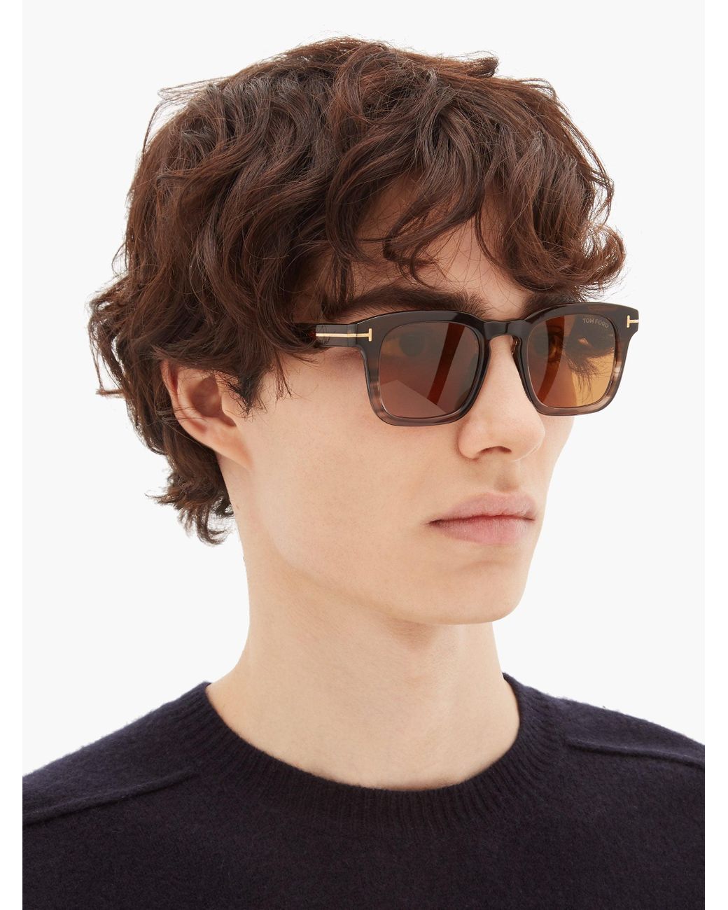 Tom Ford Square Horn-effect Acetate Sunglasses in Brown for Men | Lyst