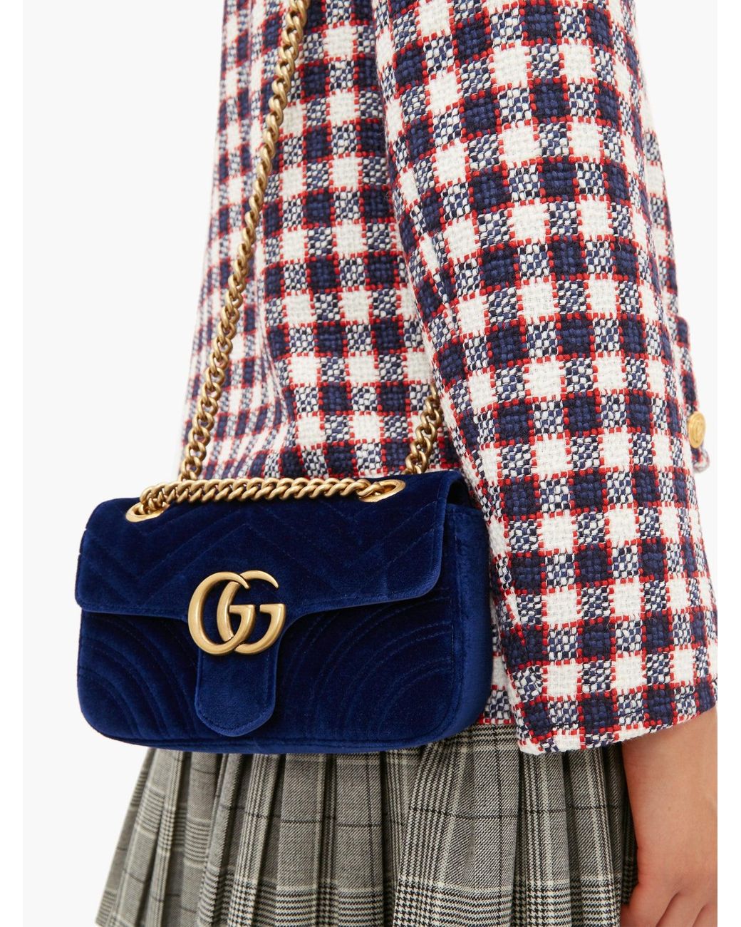 Gucci Cross Shoulder GG Royal Blue Marmont Velvet Bag