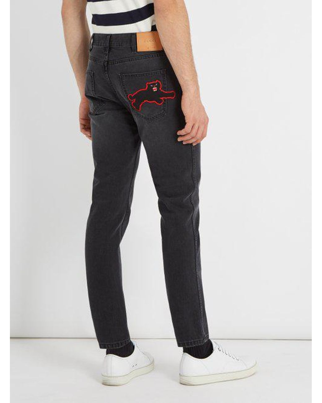 Gucci Panther-appliqué Slim-leg Jeans in Black for Men | Lyst