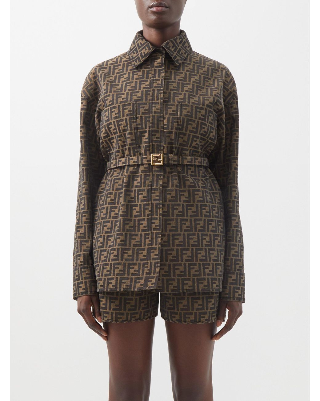 Fendi Goto Ffjacquard Belted Canvas Jacket in Brown Lyst Canada