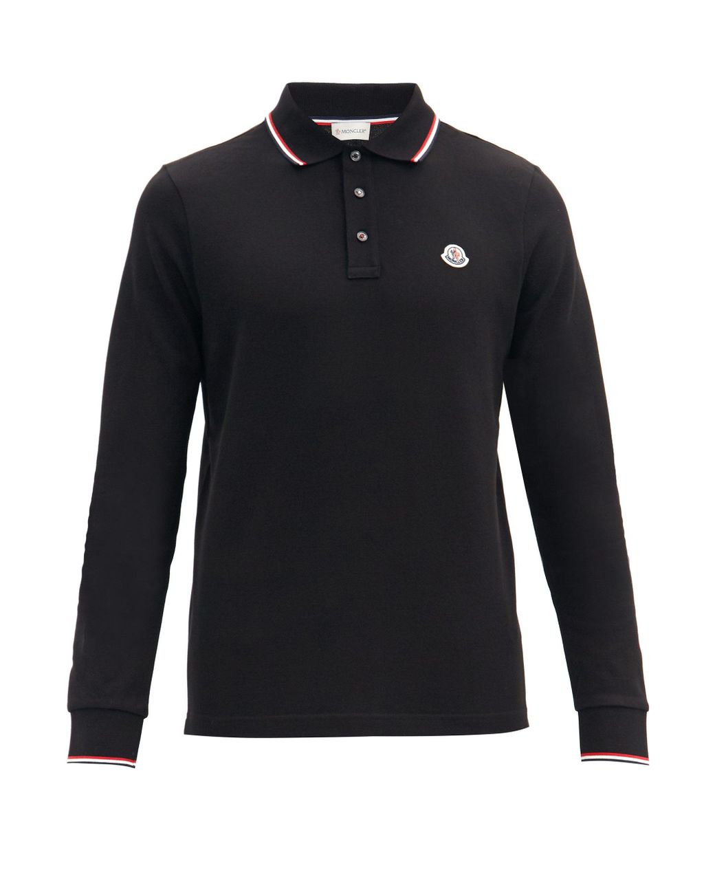 Moncler Logo Cotton-piqué Long-sleeved Polo Shirt in Black for Men - Lyst