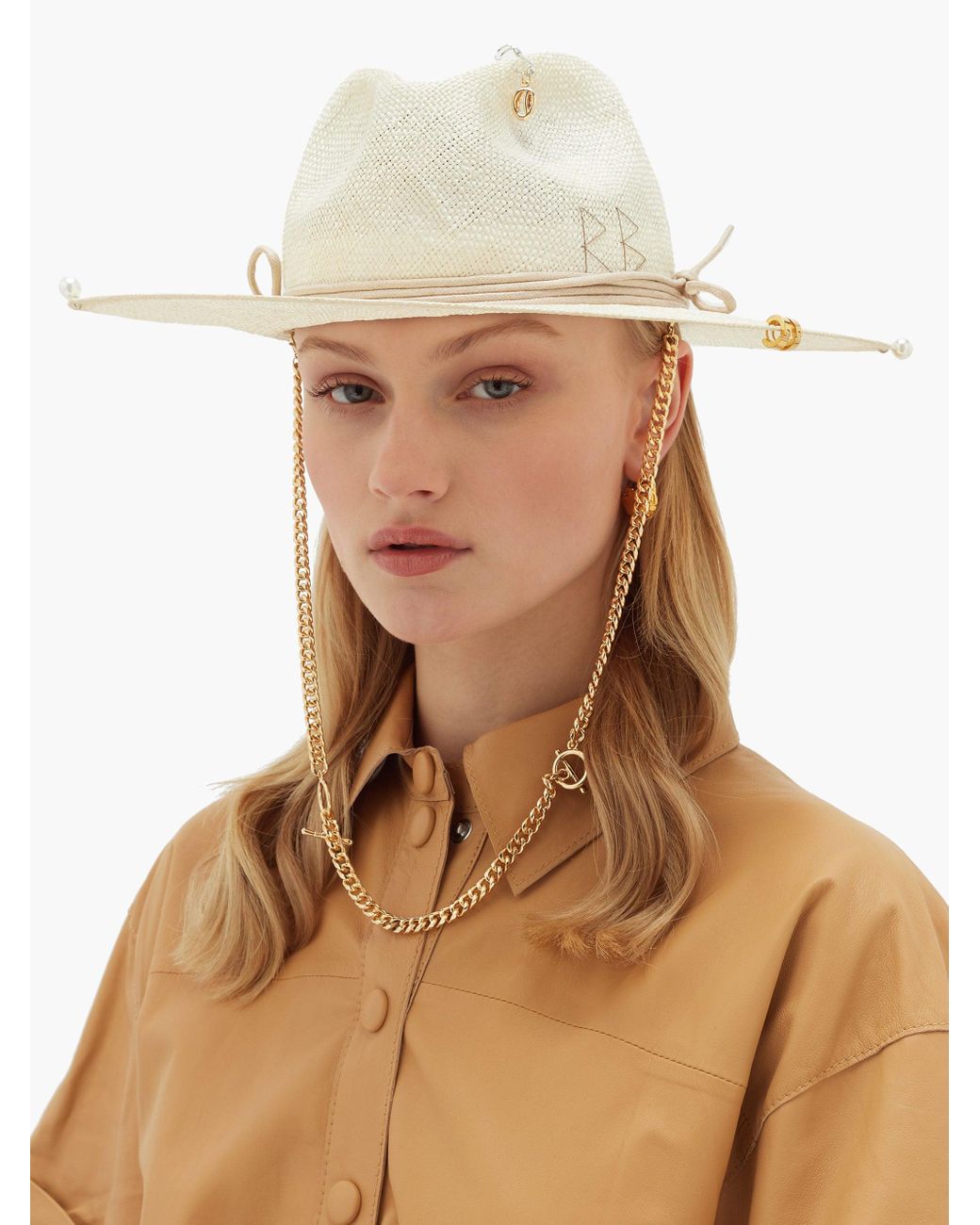Ruslan Baginskiy Chain Detail Straw Hat 