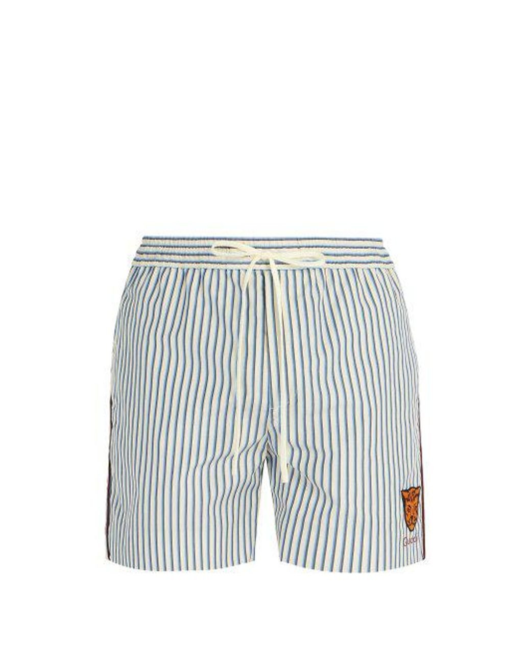 Gucci Striped Tiger-appliqué Cotton-poplin Shorts in Blue for Men | Lyst