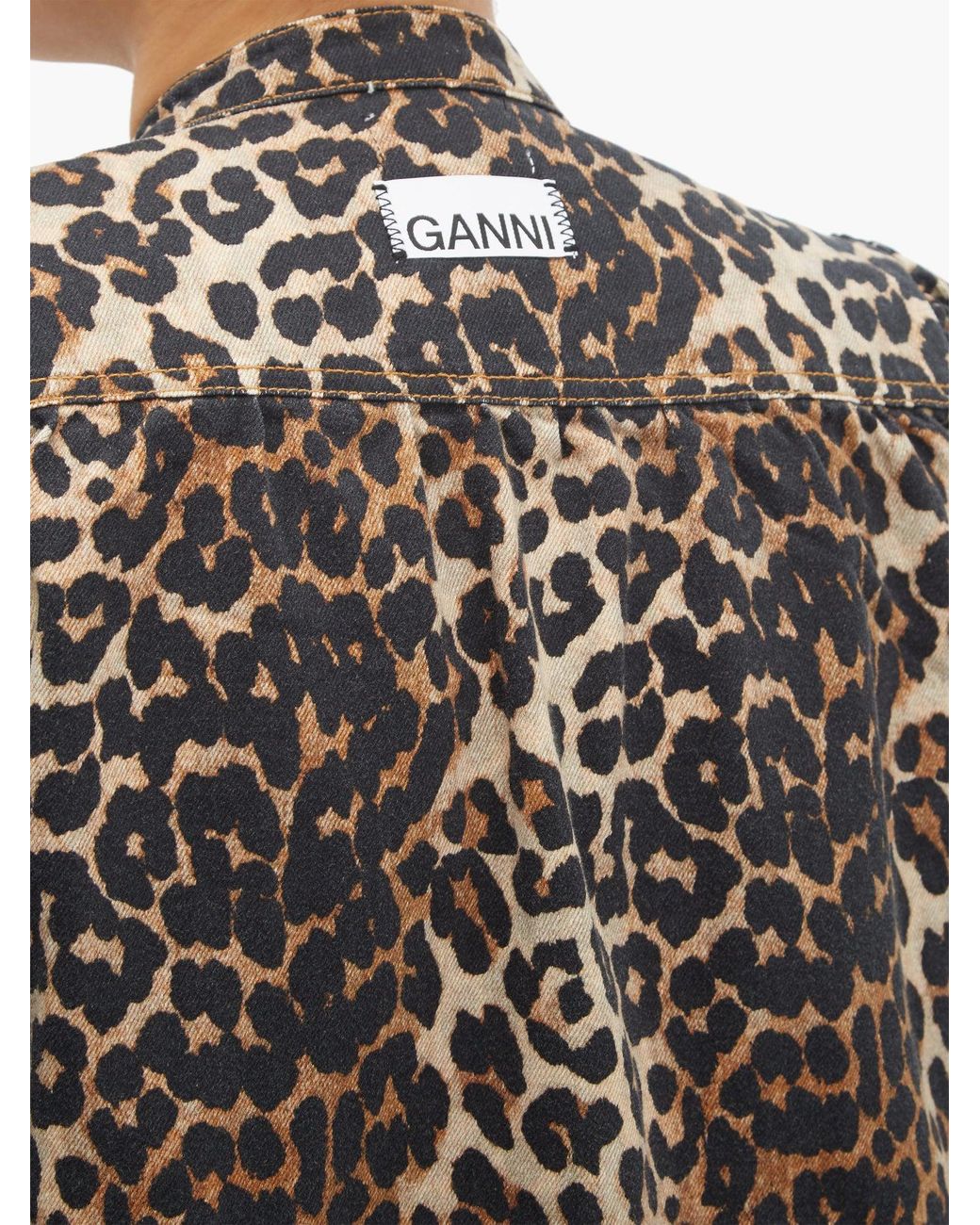 Ganni Leopard-print Denim Dress | Lyst