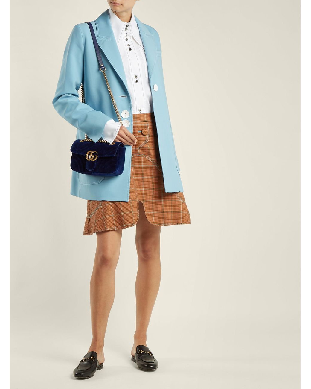 Sac bandoulière velours matelassé GG Marmont mini Gucci en coloris Bleu |  Lyst