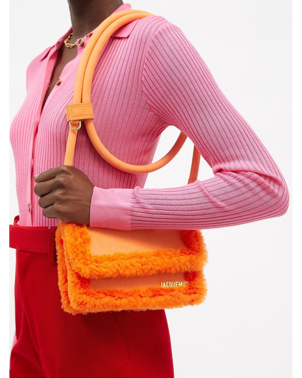 Jacquemus Rond Faux-shearling And Suede Handbag in Orange | Lyst