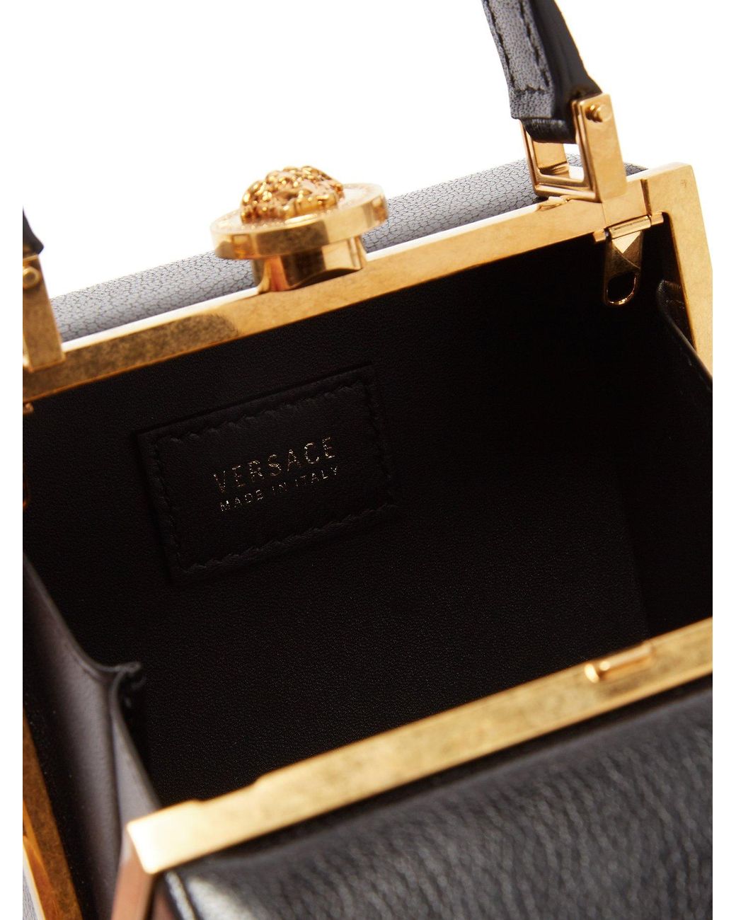 Fruity Coping idiom Versace Medusa Clasp Leather Box Bag in Black | Lyst