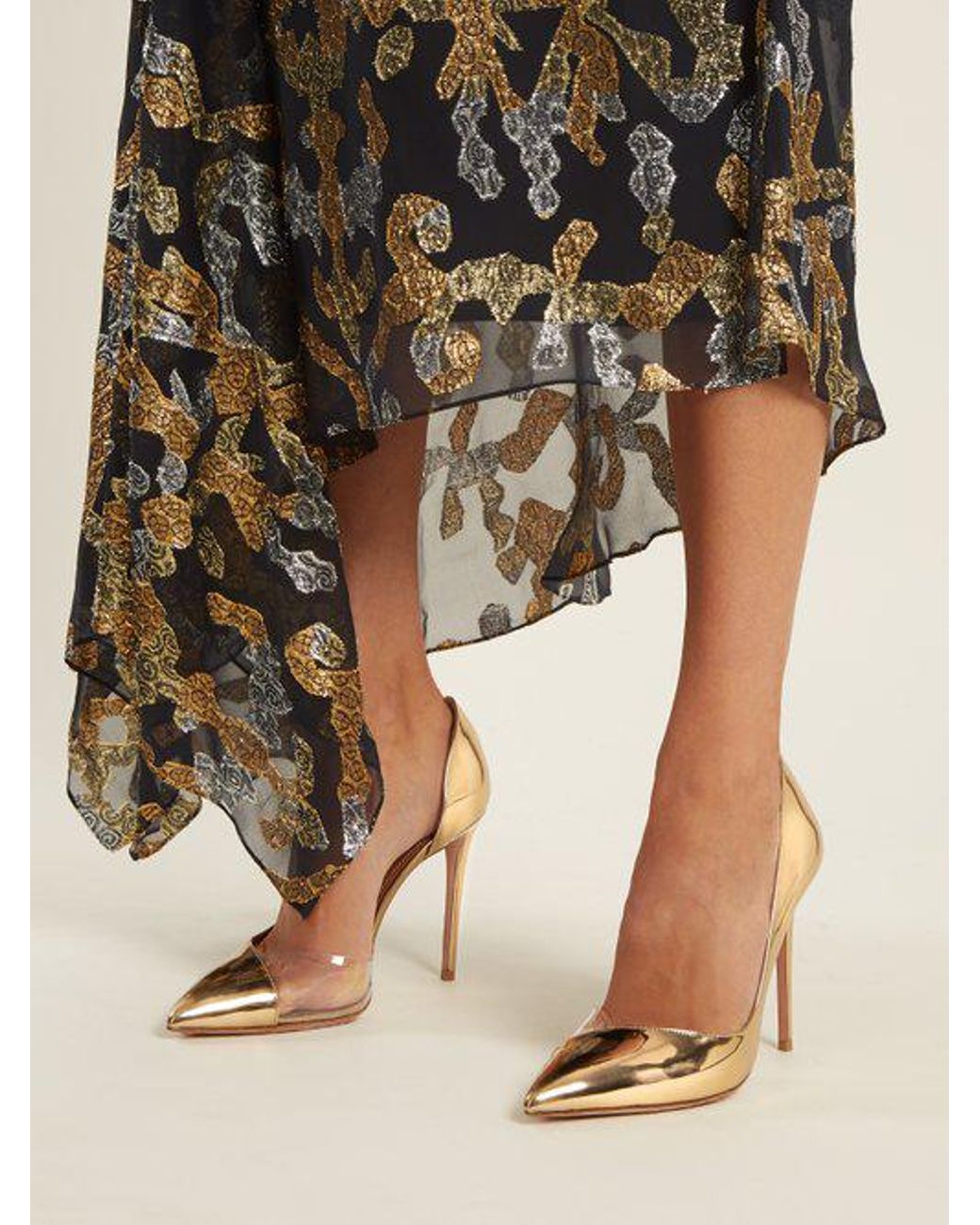 Aquazzura Eclipse Point toe Patent leather Pumps in Metallic