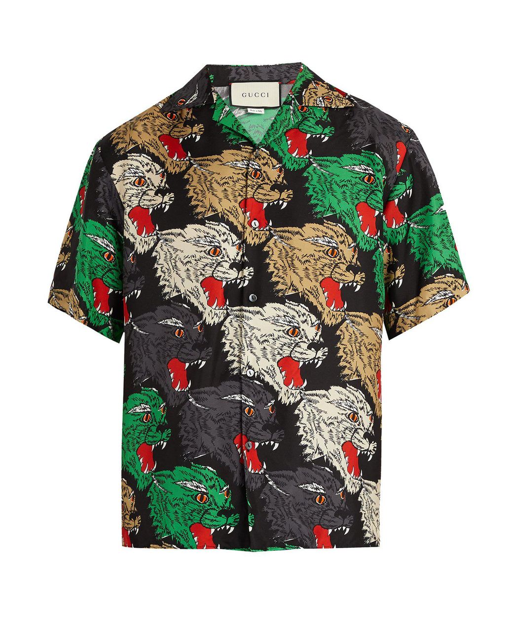 Gucci Angry Tiger-print Silk Bowling Shirt in Green for Men | Lyst
