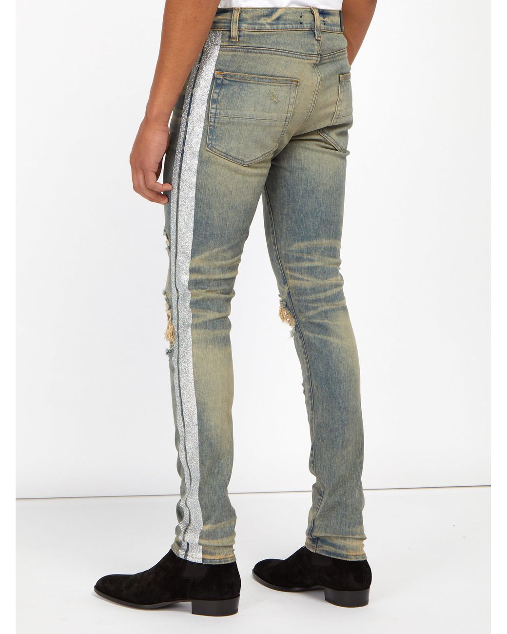 Amiri Denim Glitter-stripe Slim-leg 