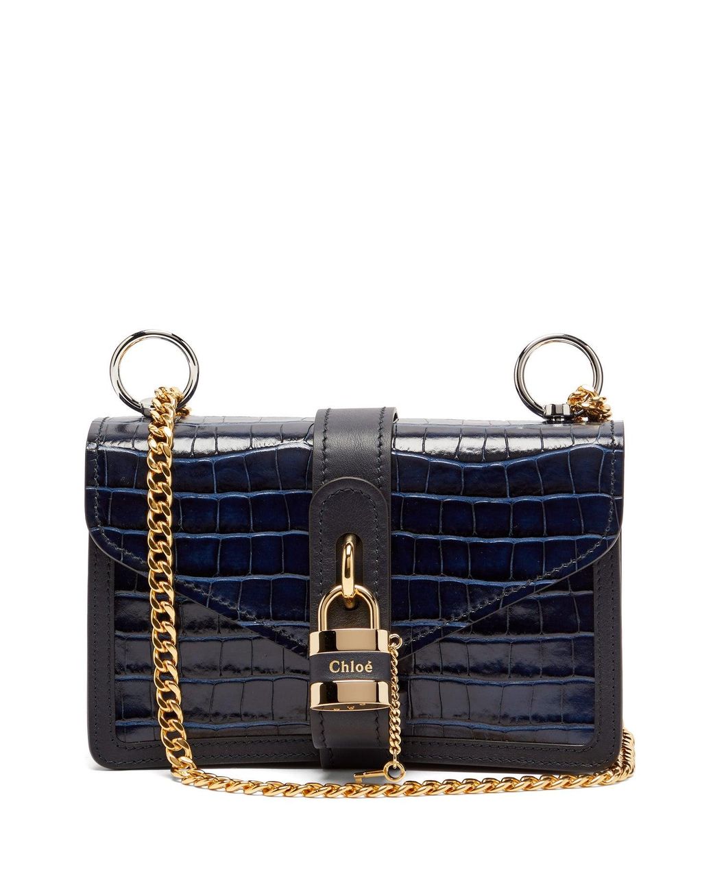 Chloé Aby Chain Croc-embossed Leather Shoulder Bag in Blue | Lyst