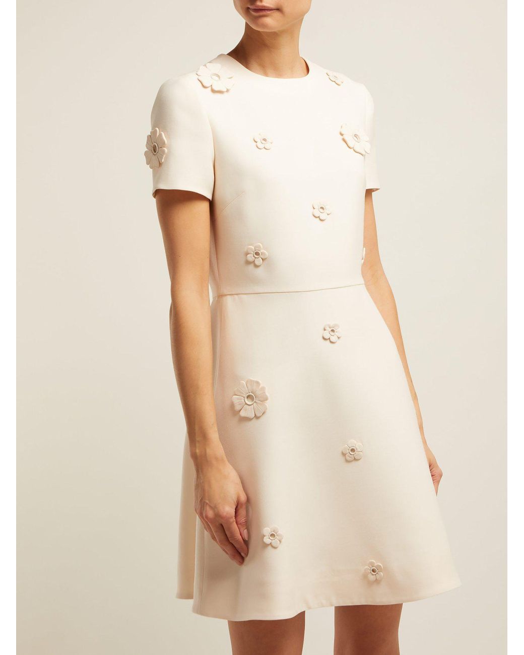 Valentino Floral Appliqué Wool And Silk Blend Crepe Dress | Lyst Canada