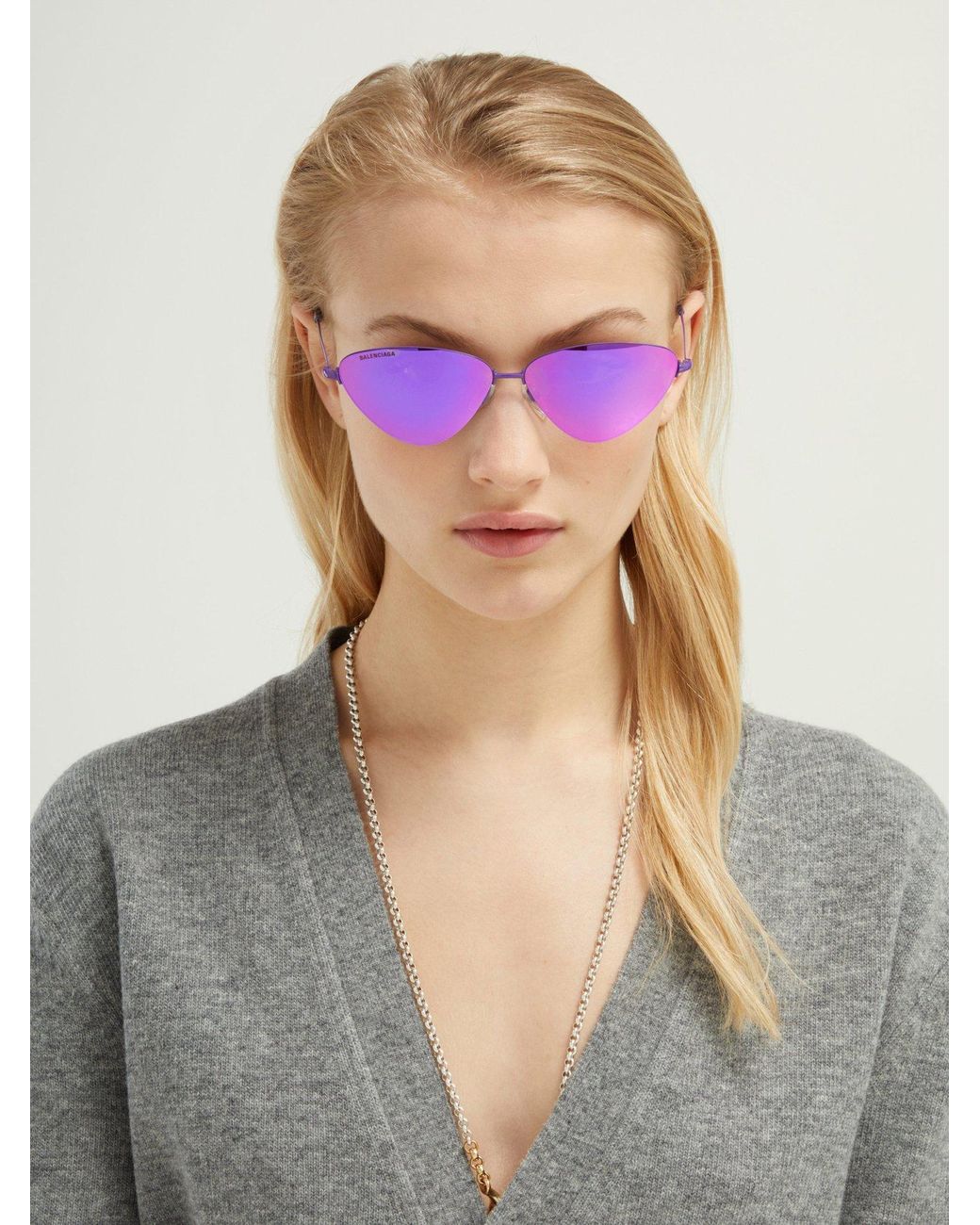 Balenciaga Invisible Cat-eye Mirrored Metal Sunglasses in Purple | Lyst
