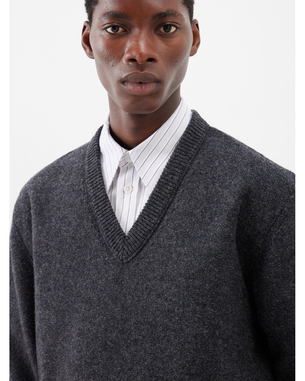 Lemaire V-neck Wool Sweater in Blue for Men | Lyst UK