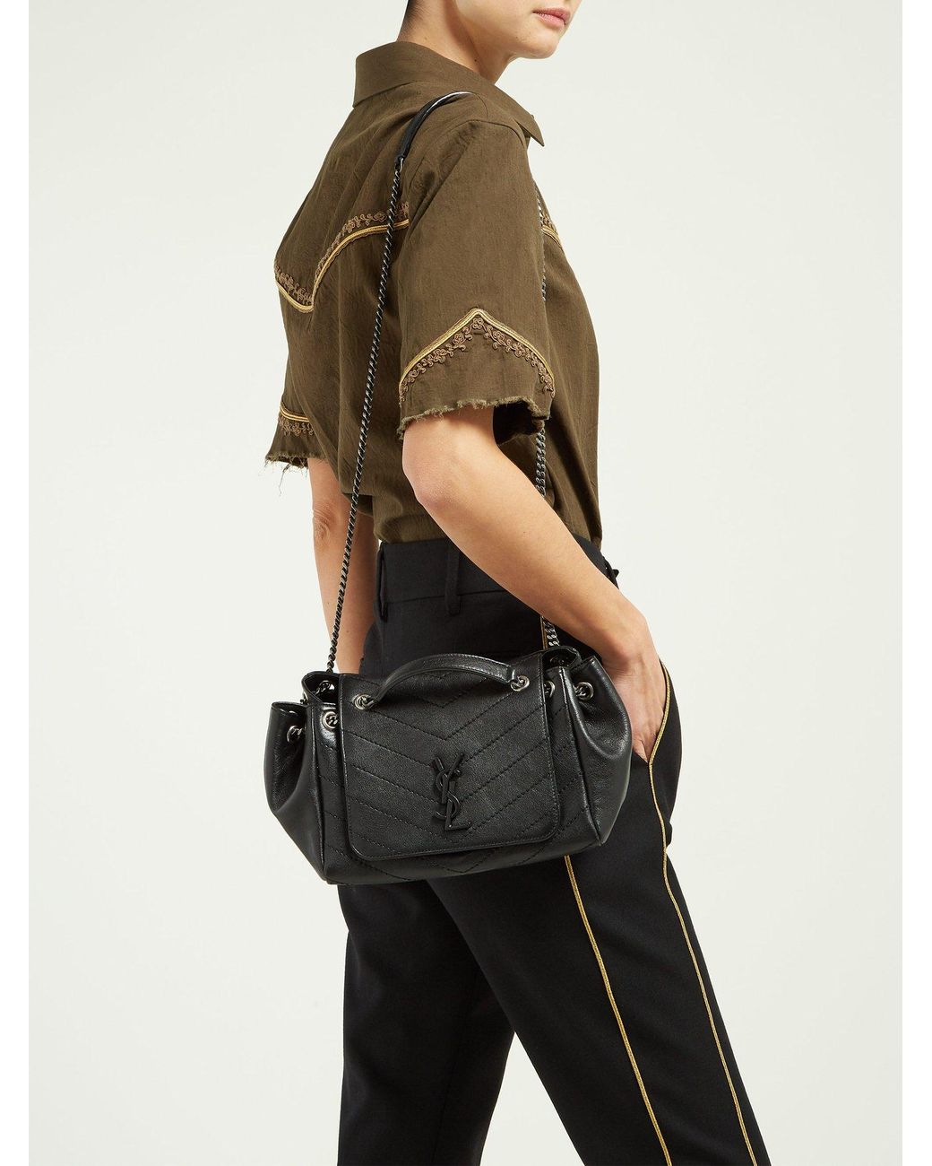 Saint Laurent Nolita Medium Bag In Folk Raffia And Vintage Leather