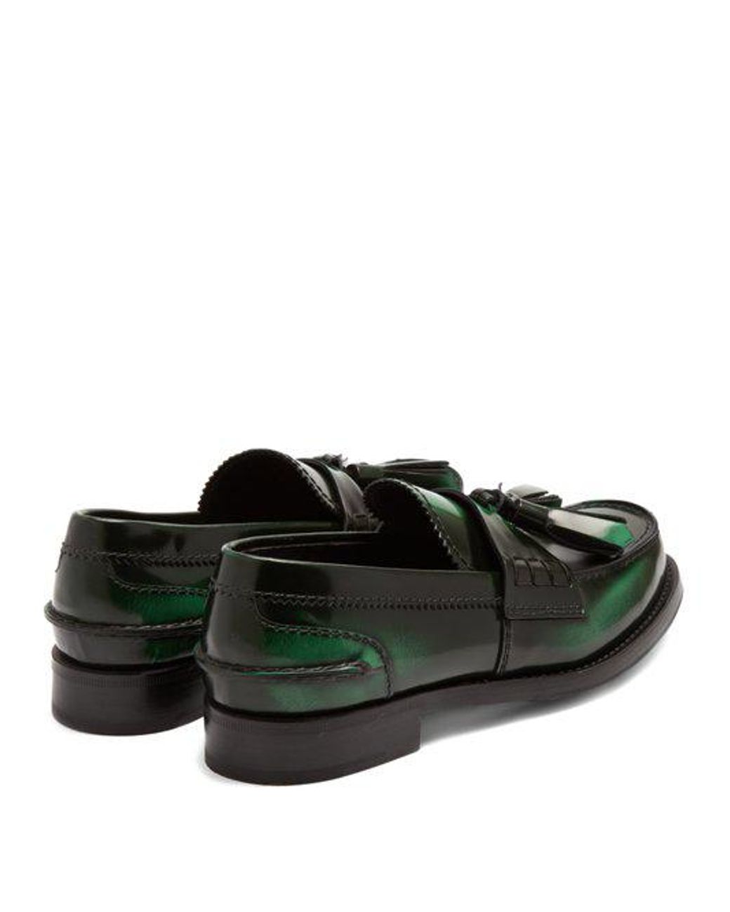 Prada Tassel Leather Loafers in Green | Lyst