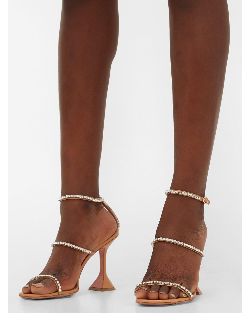 AMINA MUADDI Gilda Crystal Embellished Leather Sandals in ...