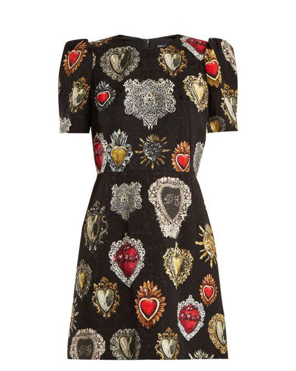 Dolce & Gabbana Heart-print Puff-sleeved Mini Dress in Black | Lyst