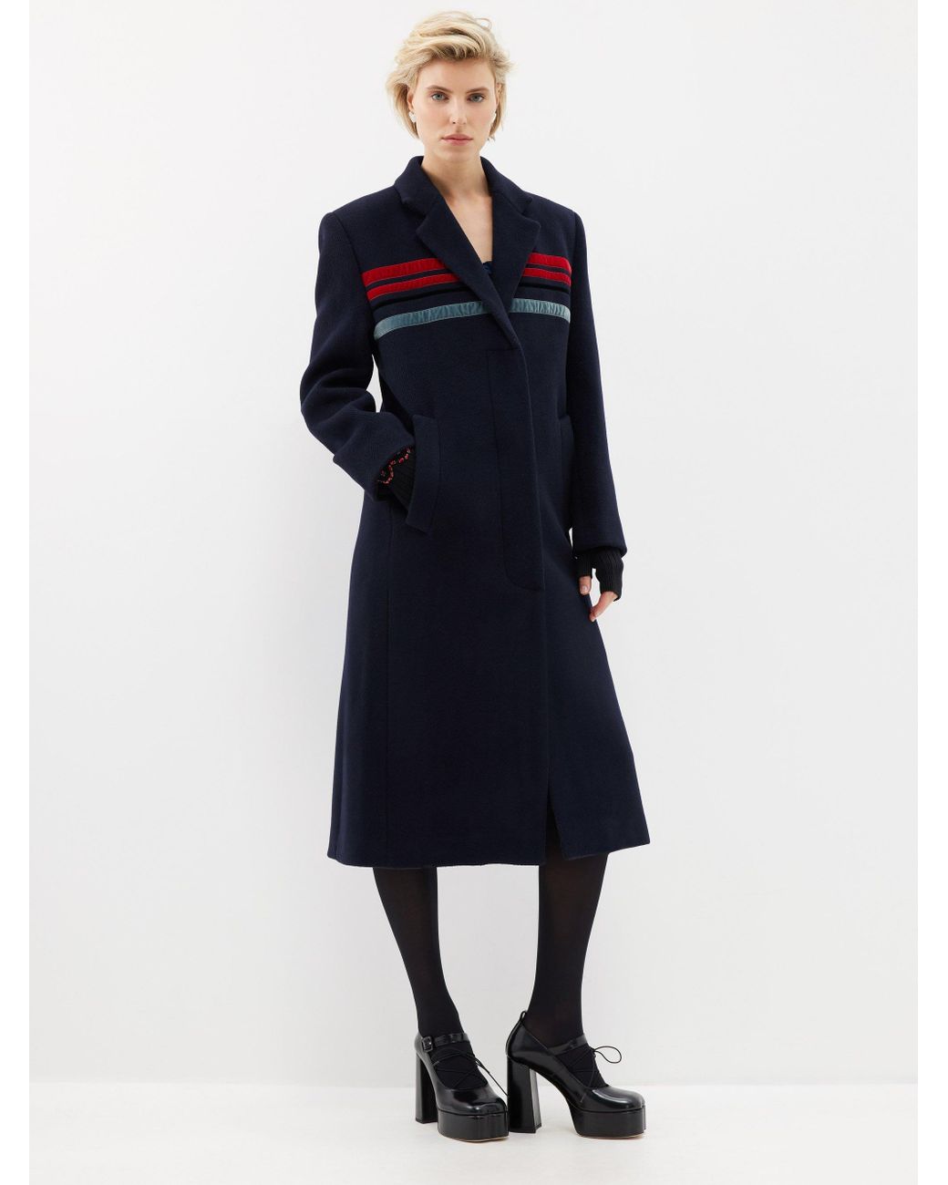 Molly Goddard Abigail Velvetstripe Wool Coat in Blue Lyst