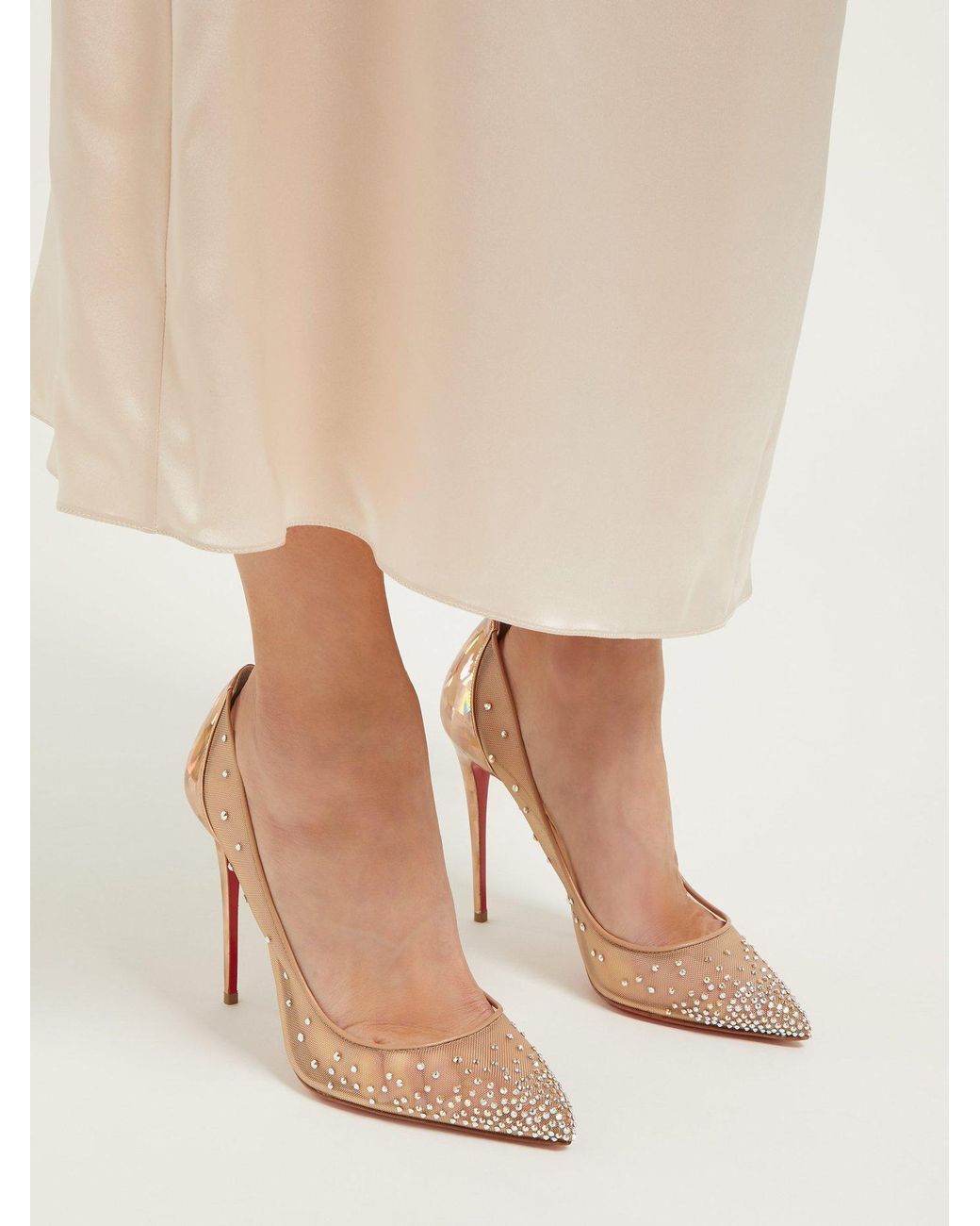 Christian Louboutin Follies Strass Suede Pumps 85 in Natural