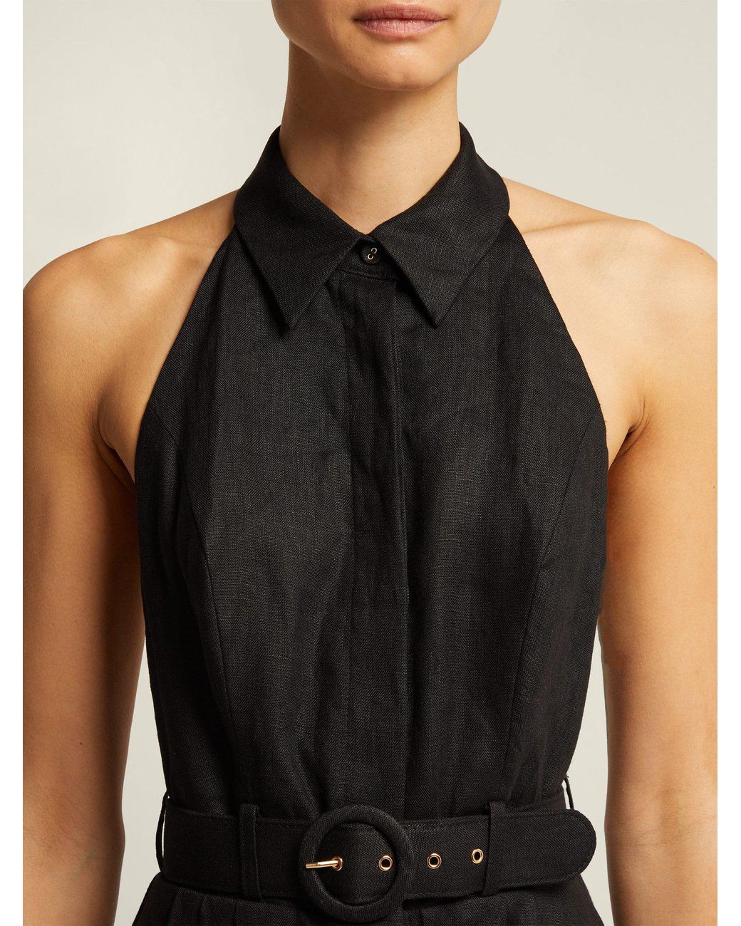 Zimmermann Primrose Halterneck Linen Dress in Black Lyst