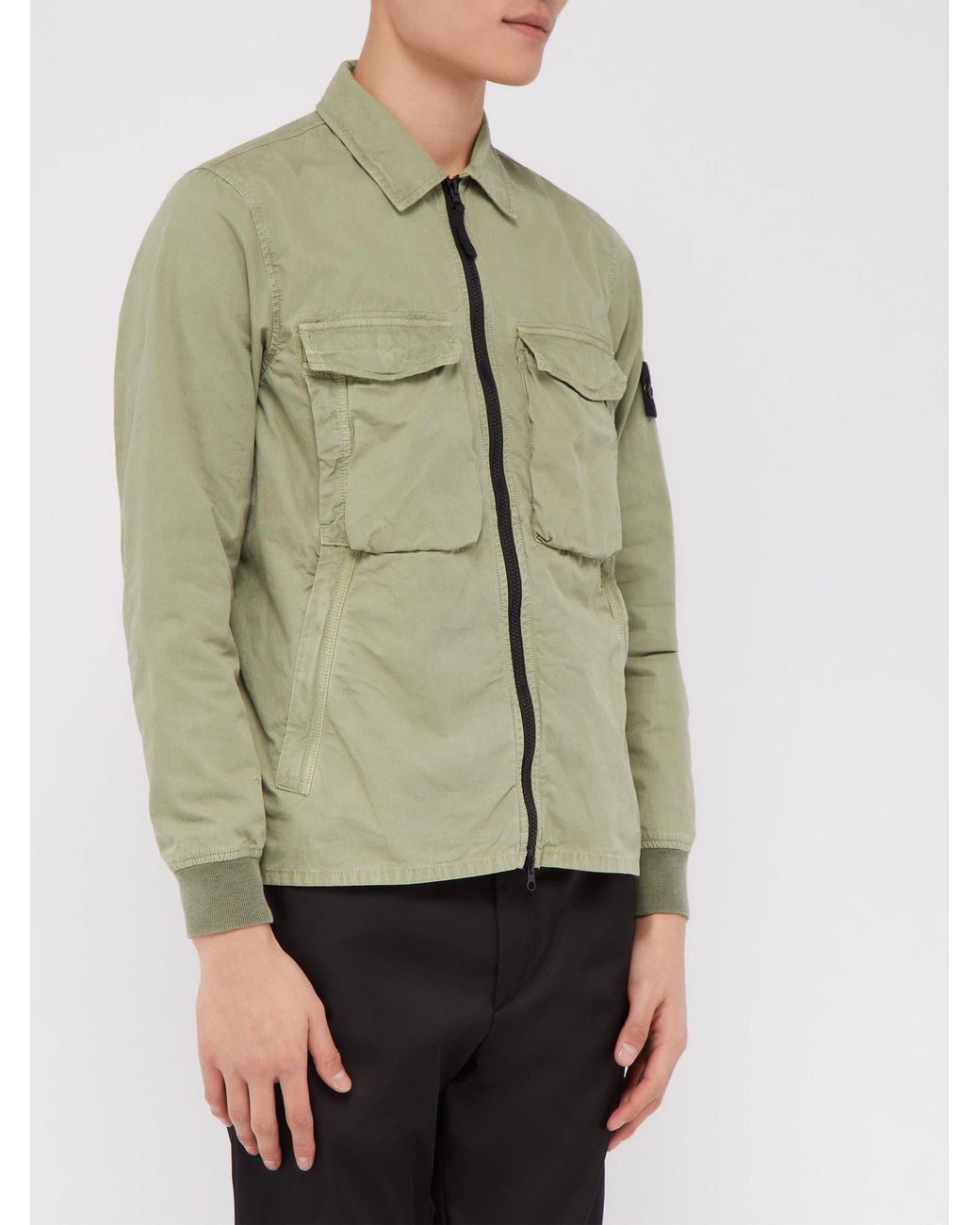 Stone Island Brushed Cotton Canvas Overshirt in Green for Men | Lyst