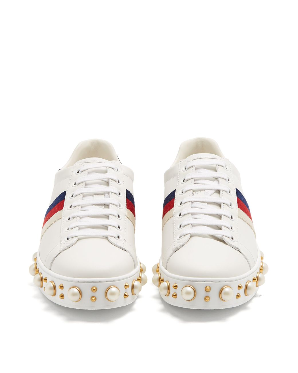 Baskets en cuir à ornements façon perle New Ace Gucci en coloris Blanc |  Lyst