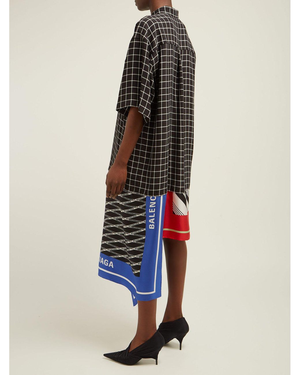 Balenciaga Asymmetric Patchwork Checked Poplin And Silk twill