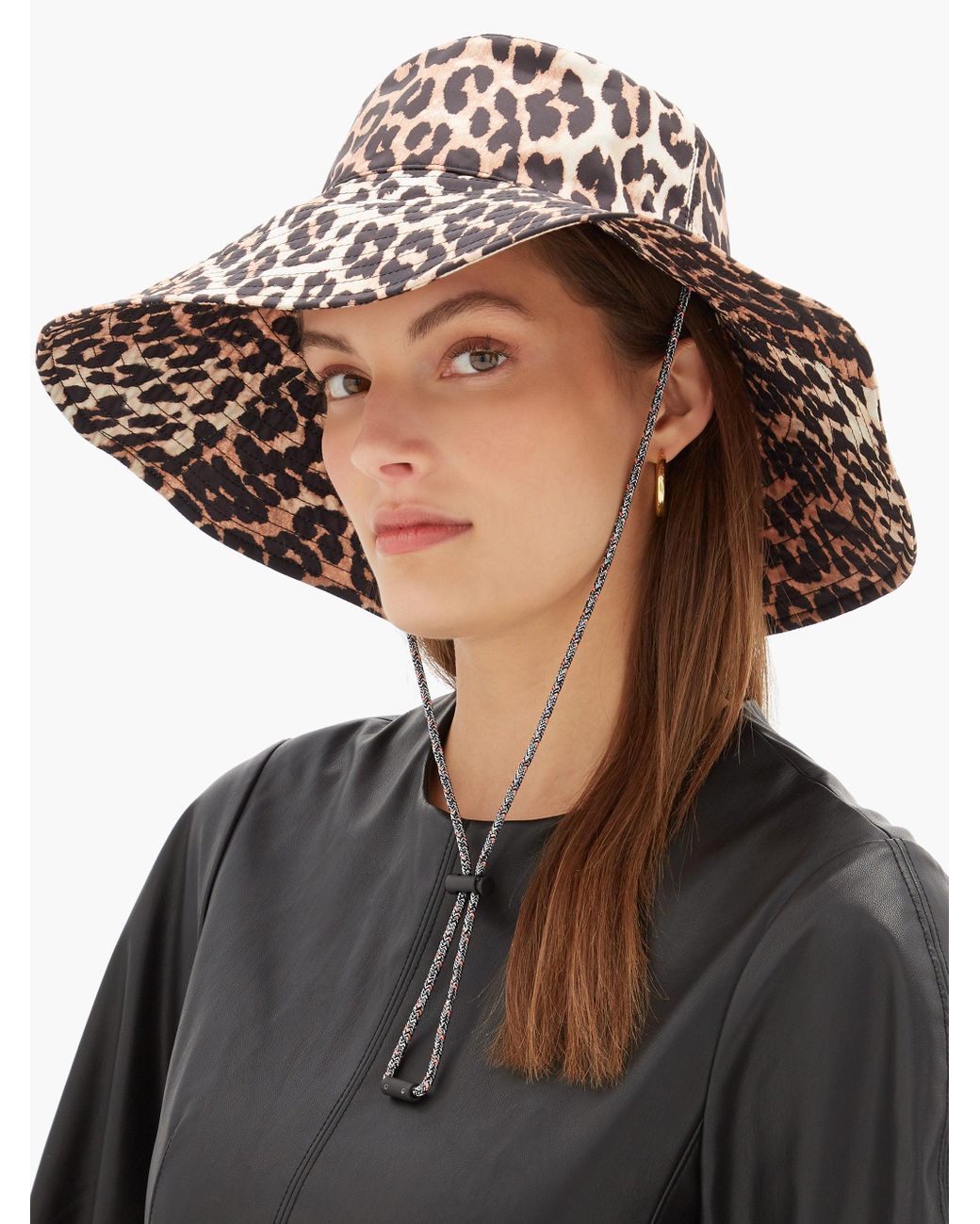 Ganni Logo-patch Leopard-print Wide-brim Bucket Hat in Brown | Lyst UK