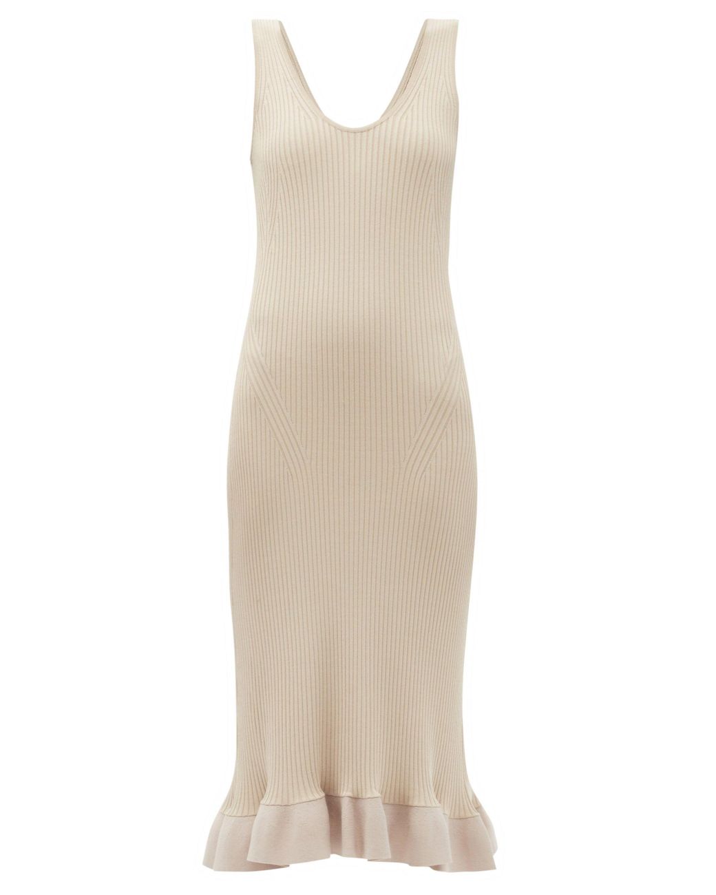 Altuzarra Marjoram Flounced-hem Ribbed Slip Dress in Beige (Natural) - Lyst