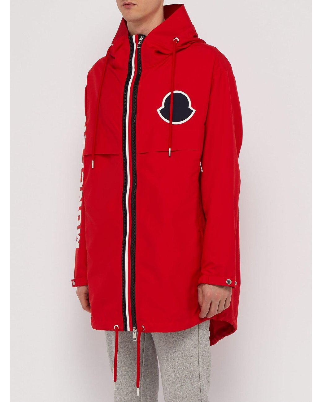 Moncler Granduc Logo Hooded Parka in Red for Men | Lyst