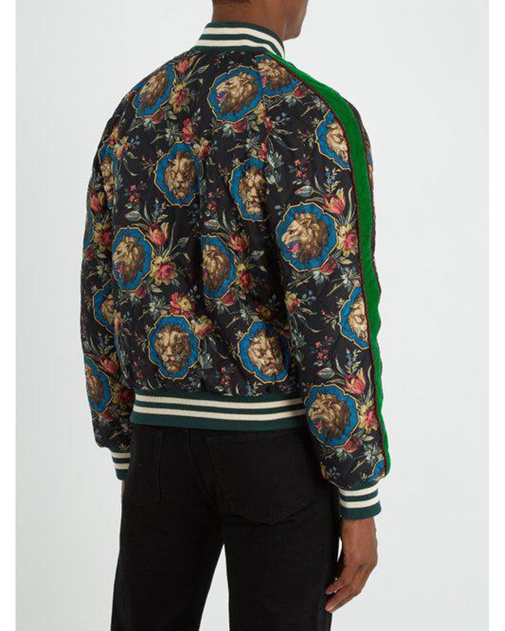Gucci Floral print Quilted silk Bomber Jacket in Black for Men Lyst