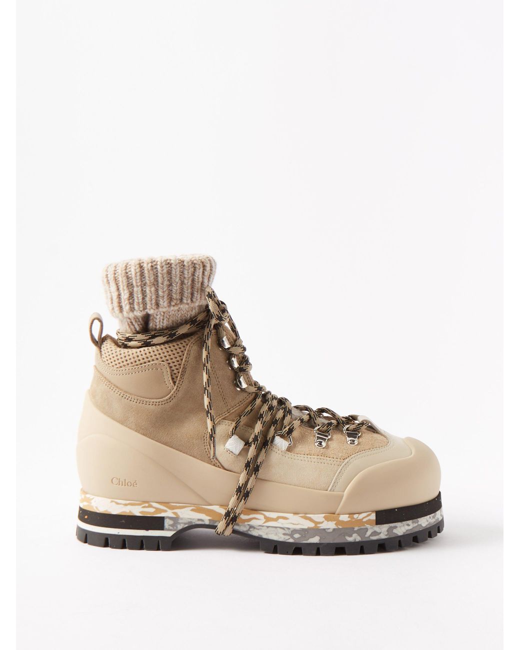 Chloé Nikie Ribbed-cuff Nubuck Boots in Natural | Lyst