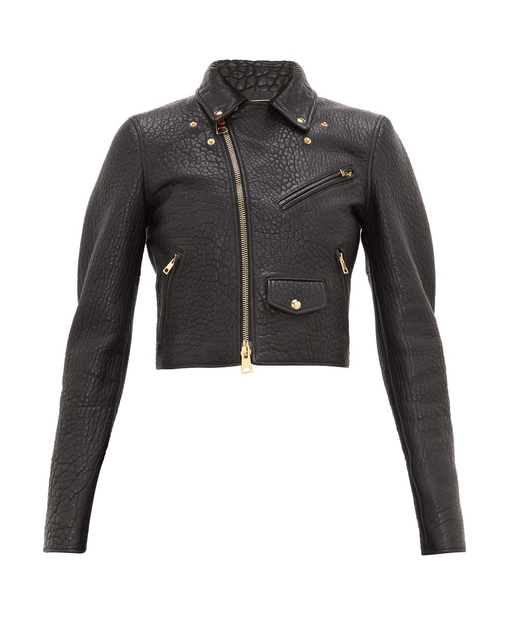 Bottega Veneta Cropped Tumbled-leather Biker Jacket in Black | Lyst