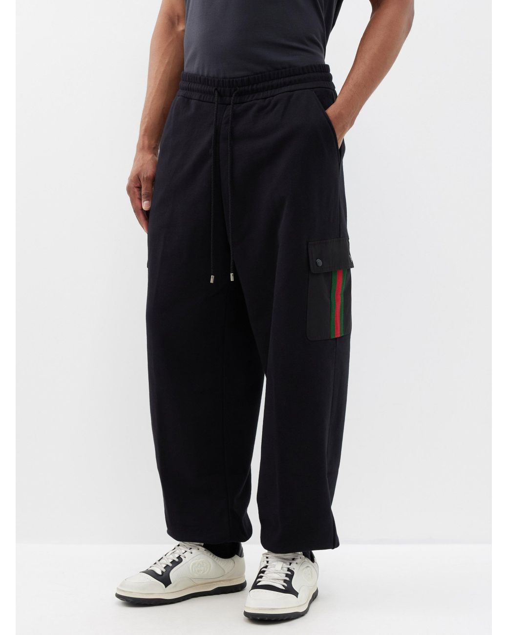 Gucci - Men - Tapered Webbing-Trimmed Monogrammed Cotton-jersey Sweatpants Black - M