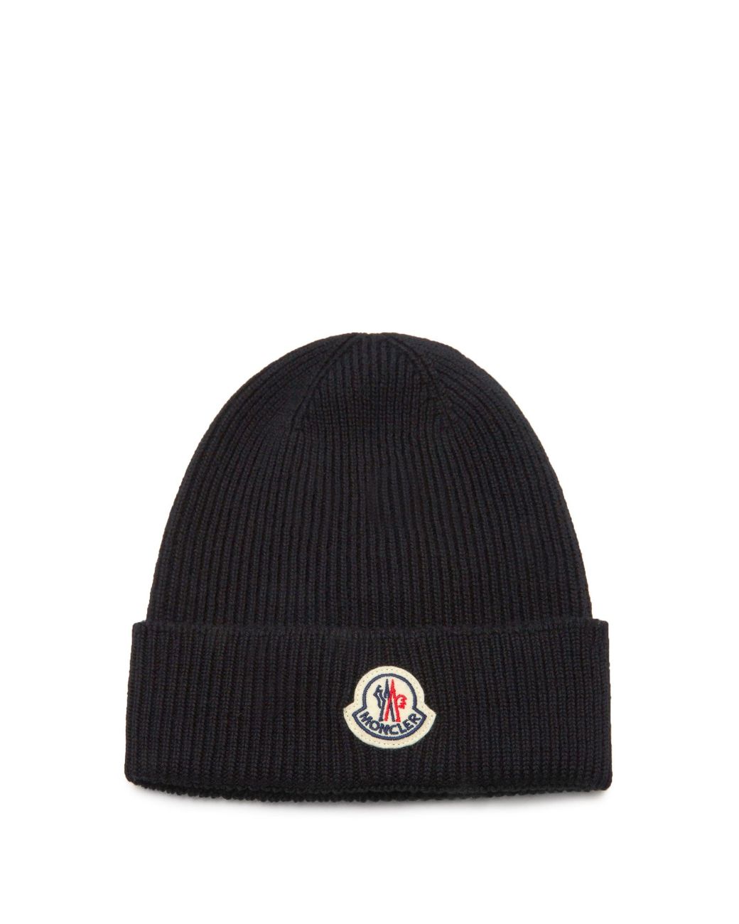 Moncler Logo-patch Ribbed Wool Beanie Hat in Black for Men - Lyst