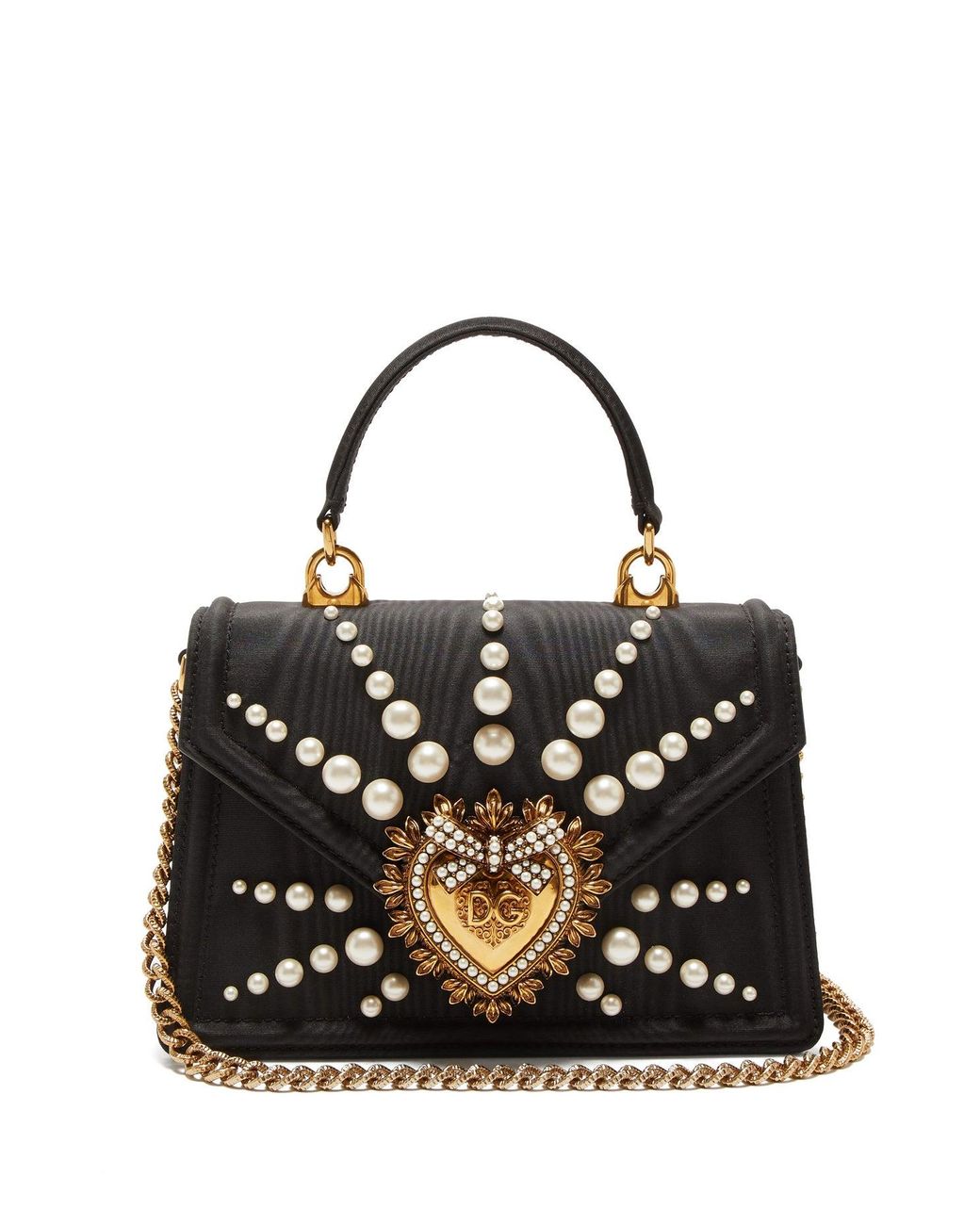 Dolce & Gabbana Devotion Faux Pearl-embellished Moire Bag in Black - Lyst