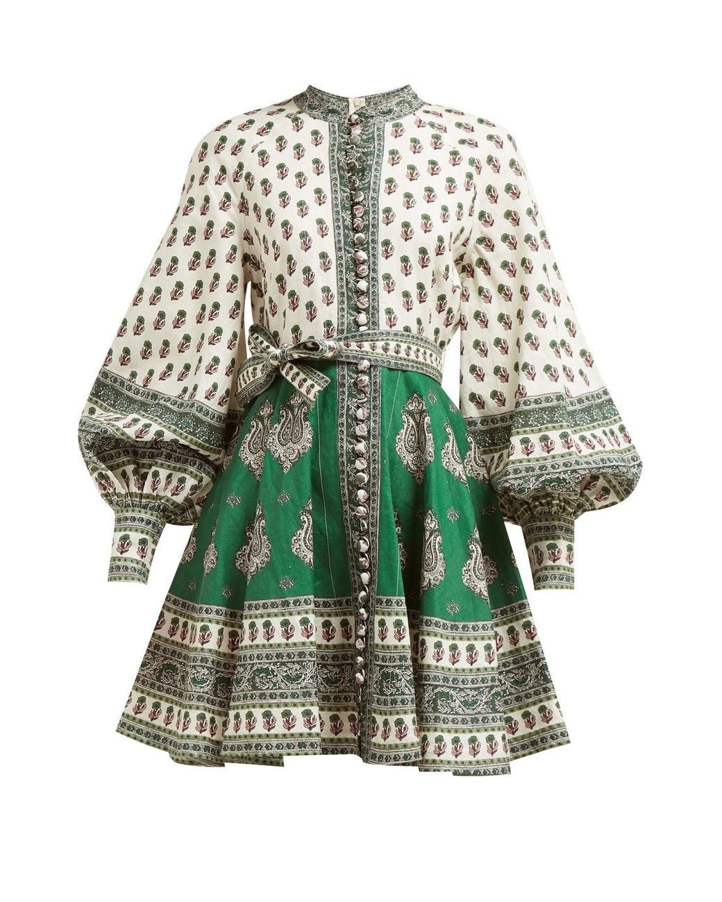 Zimmermann Amari Paisley-print Mini Dress in Green | Lyst