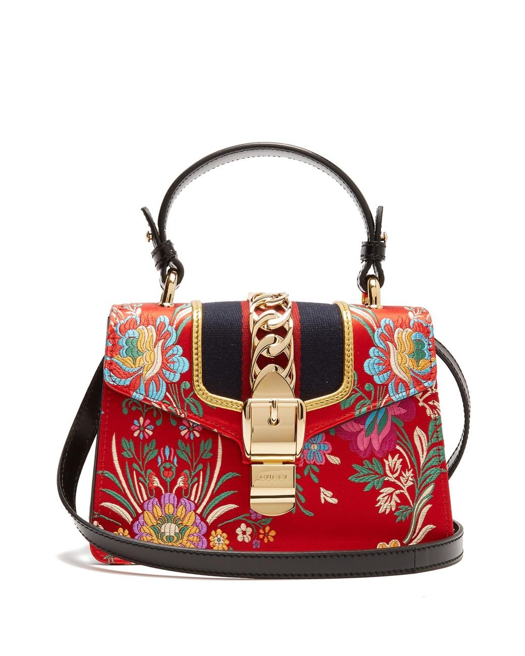 Gucci Sylvie Mini Floral jacquard Shoulder Bag in Red Lyst