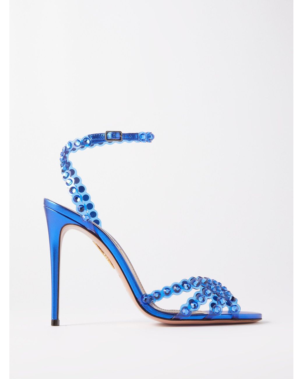 Aquazzura Tequila 105 Crystal embellished Leather Sandals in Blue