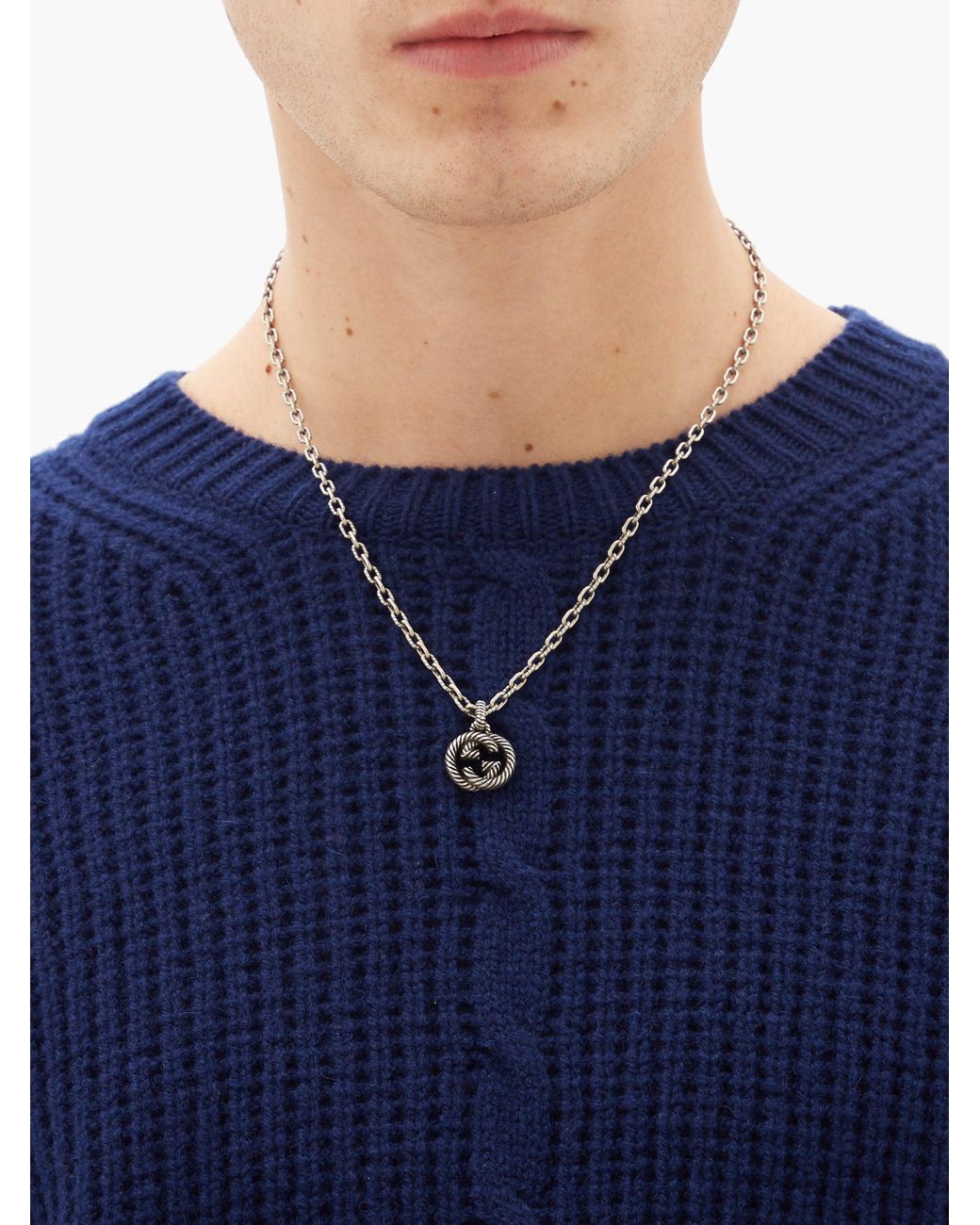 Gucci, Logo-Engraved Silver Pendant Necklace, Men, Silver
